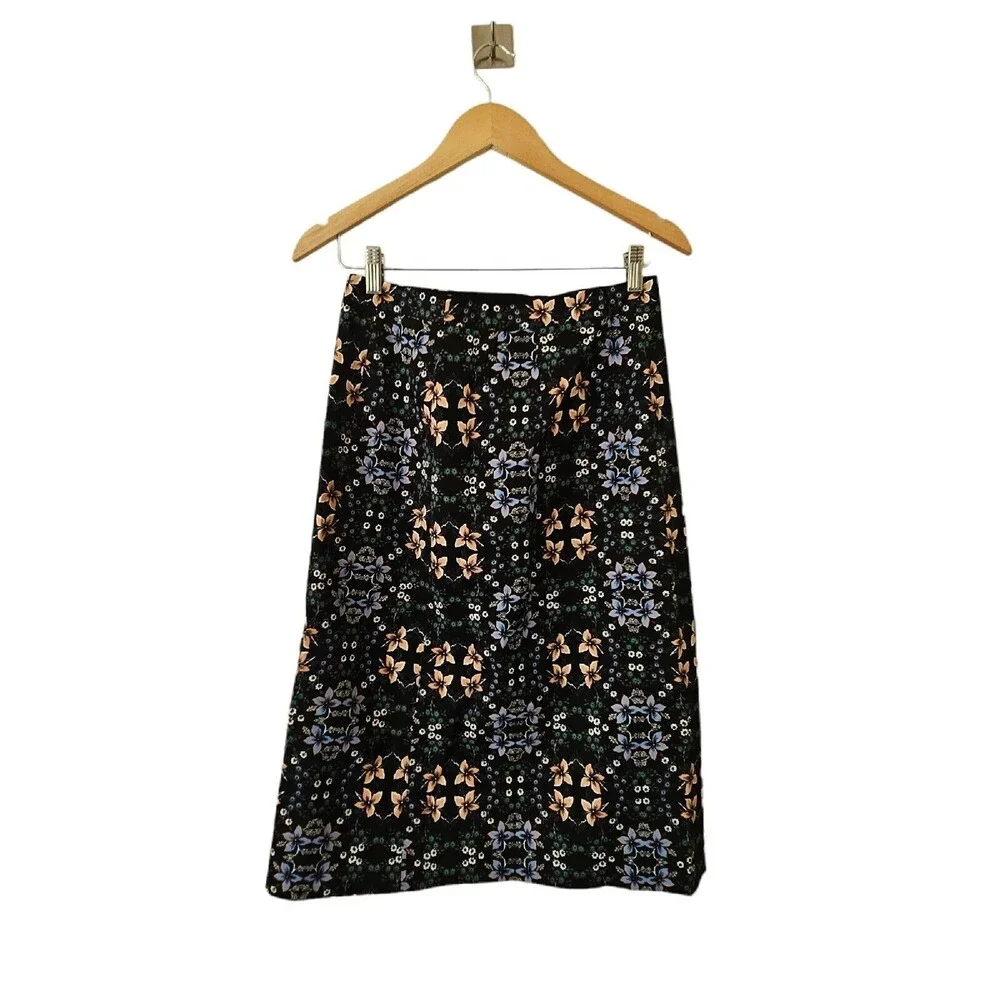 J Crew A Line‎ Skirt Multi Colored Mirrored Floral Size 4